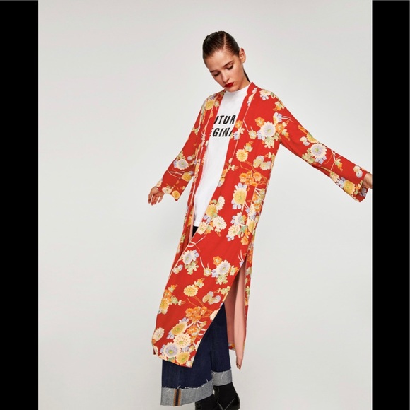 NWT TRF_Outwear Zara Sz S/M Long Floral Kimono - Picture 2 of 8